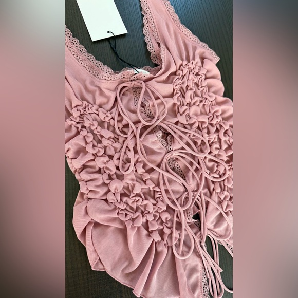 Ruffled Pink Lace-Up Bodysuit - Picture 2 of 16